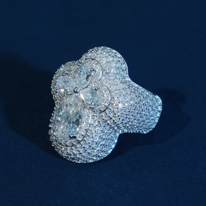 Iced Out Clover Moissanite Ring 925 Sterling Silver