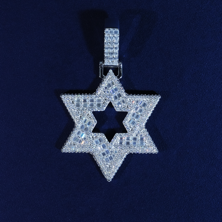 Moissanite Baguette Star of David Pendant 925 Sterling Silver