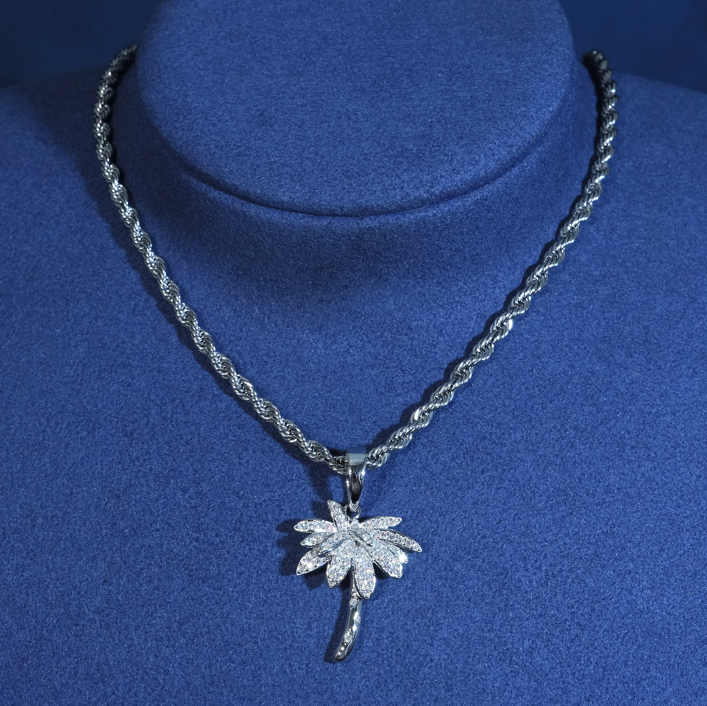 Luxury Iced Palm Tree Moissanite Pendant S925