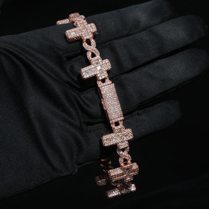 16mm Baguette Cross Bracelet in S925 Moissanite