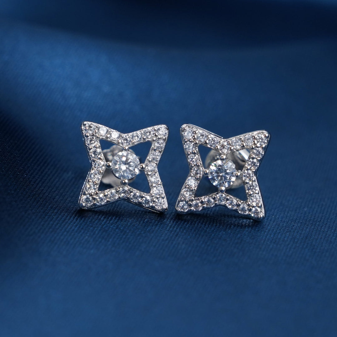 Diamond Blossom Star Stud Earrings