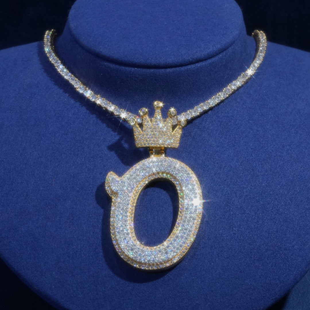 Crown Bail Initial Pendant Necklace