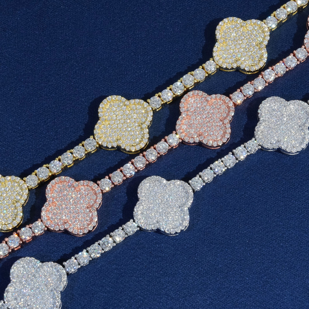 Diamond Clover Tennis Bracelet in Sterling Silver