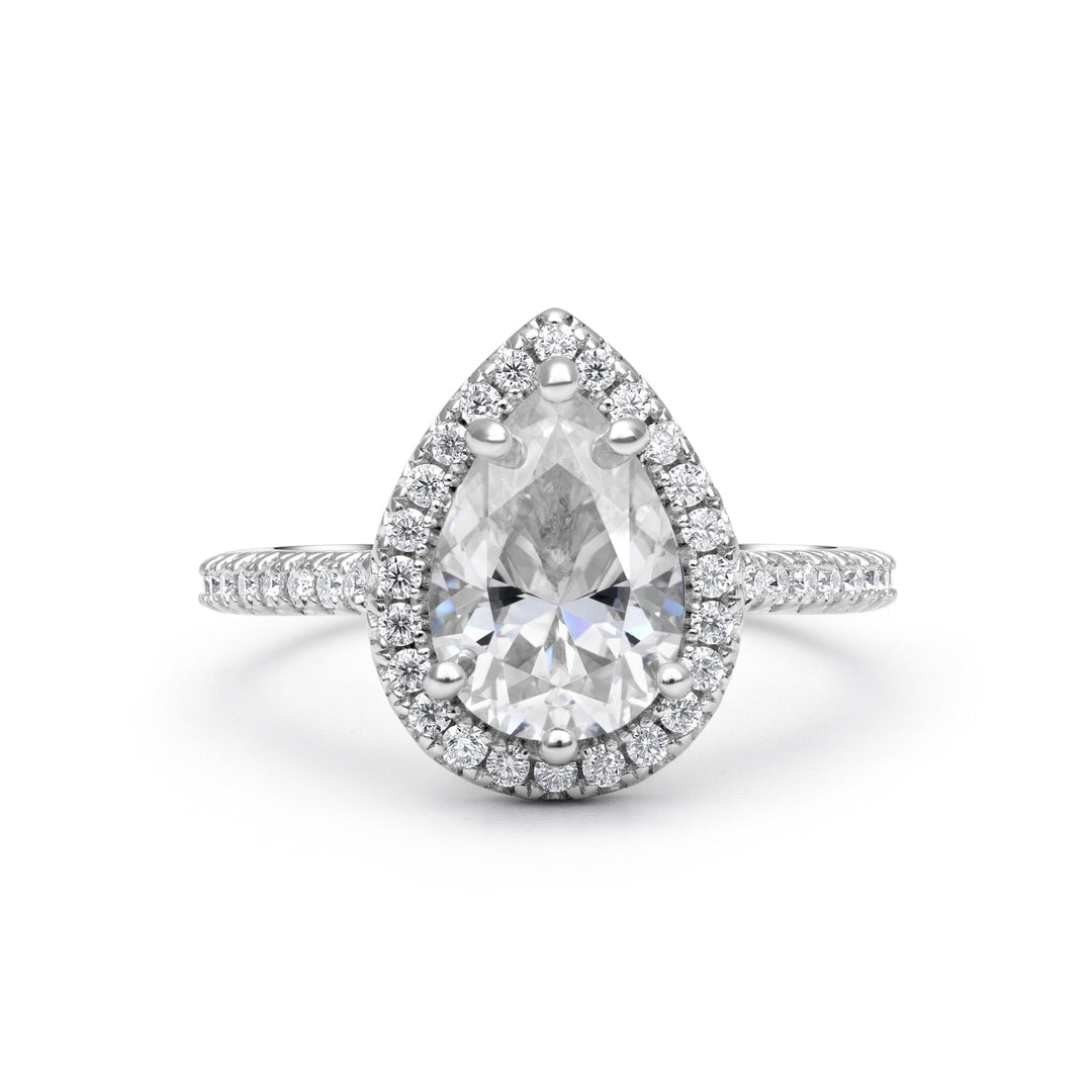Adorned Halo Pear Cut Moissanite Ring