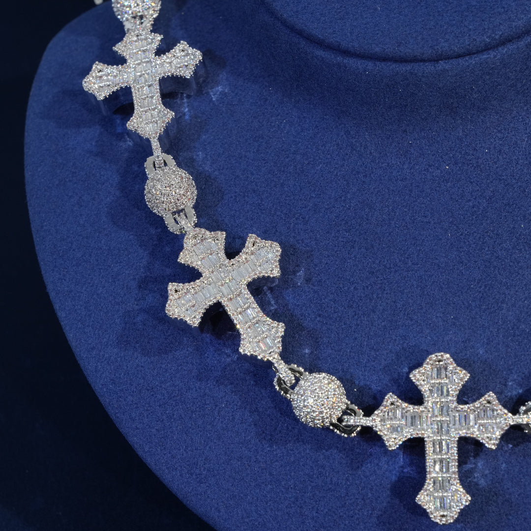 Baguette Diamond Cross Chain Necklace