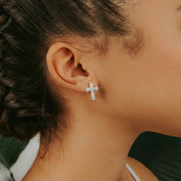 Diamond Cross Stud Earrings