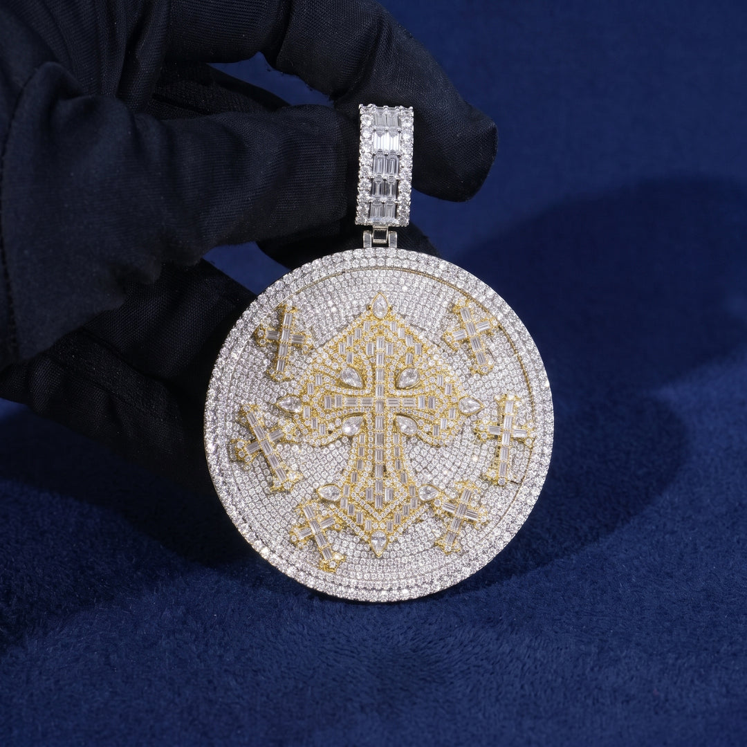 Iced Cross Disc Pendant