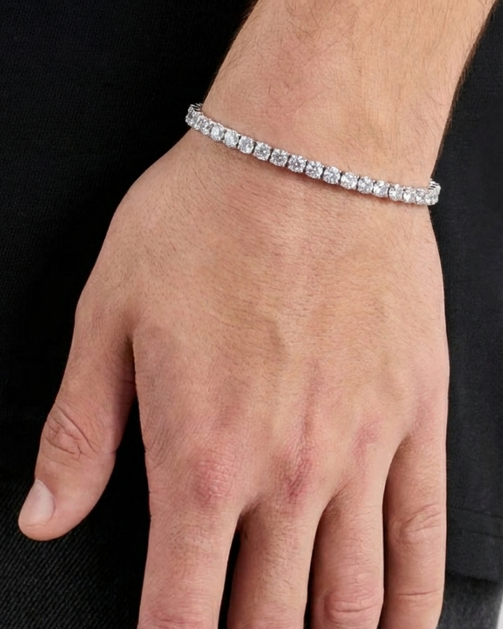 3 mm weißgoldplattierte Diamant-Tenniskette im Rundschliff