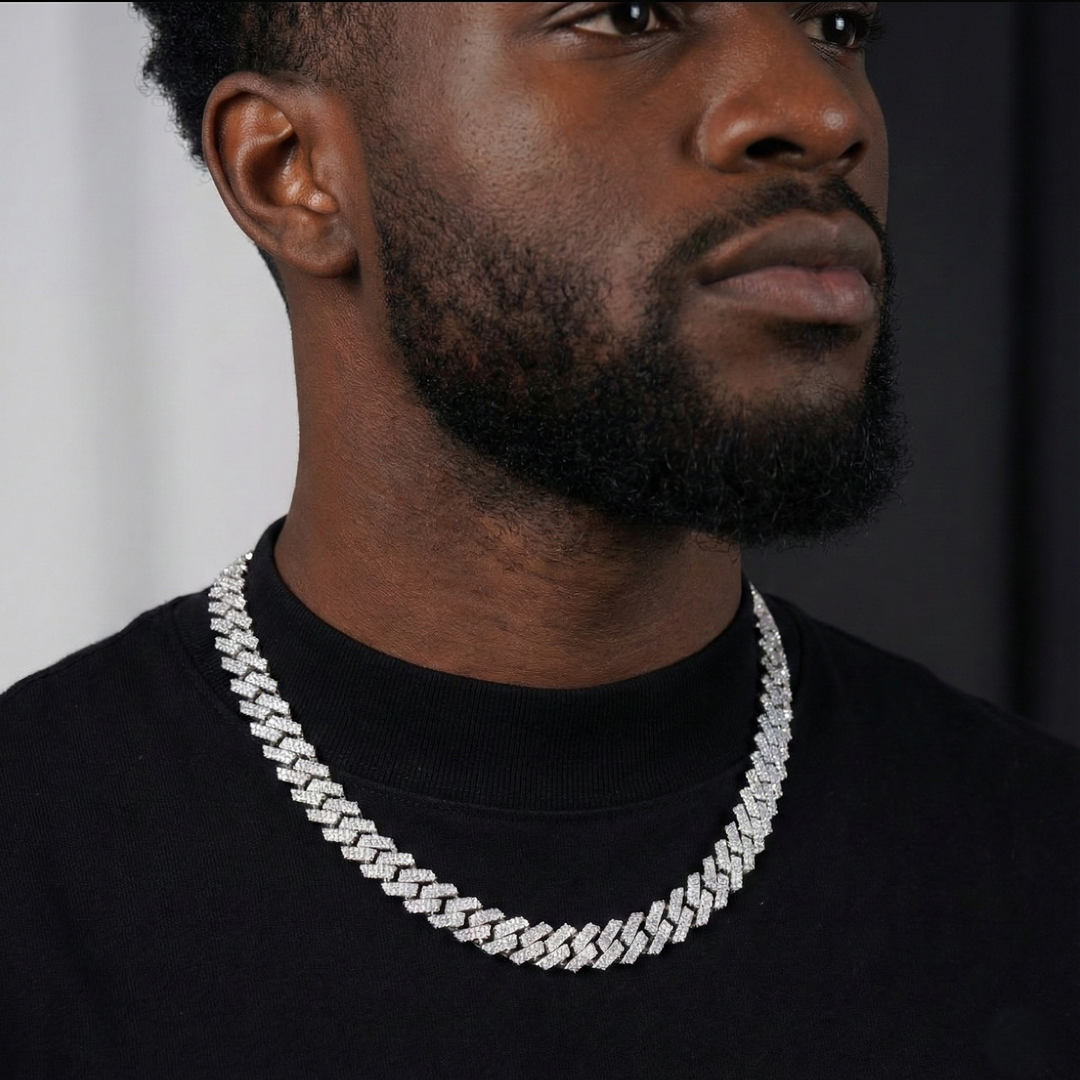 10mm Moissanite 2-Row Cuban Extended Clasp Chain