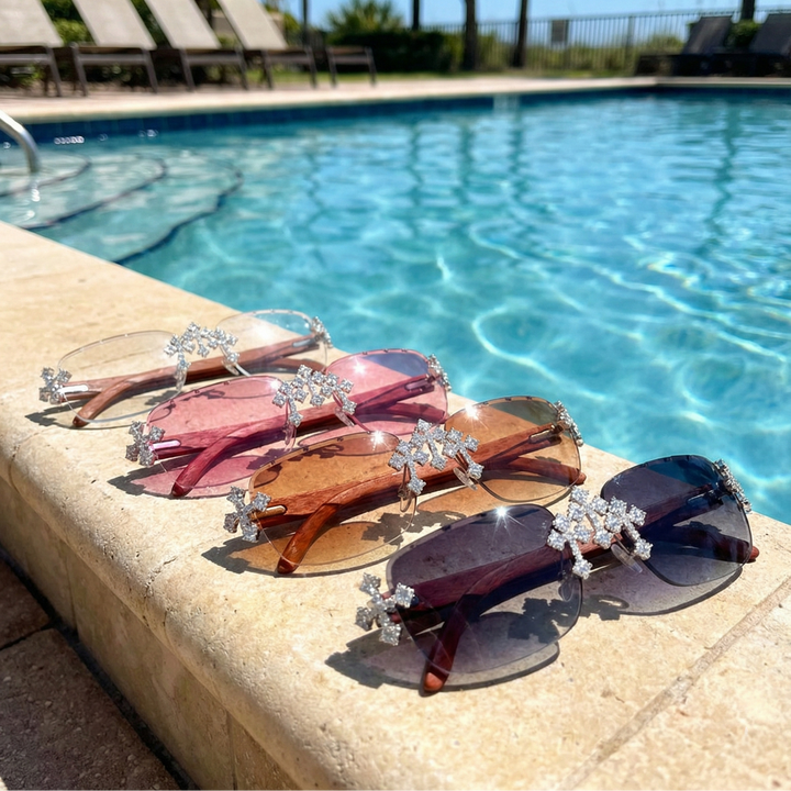 Moissanite Iced Tripe Cross Sunglasses