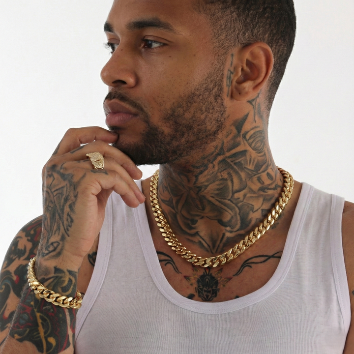 Bracelet à maillons cubains 12 mm en or