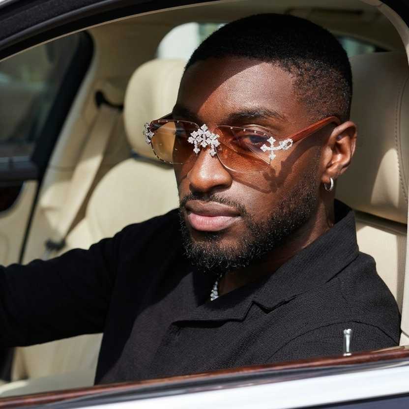 Moissanite Iced Tripe Cross Sunglasses