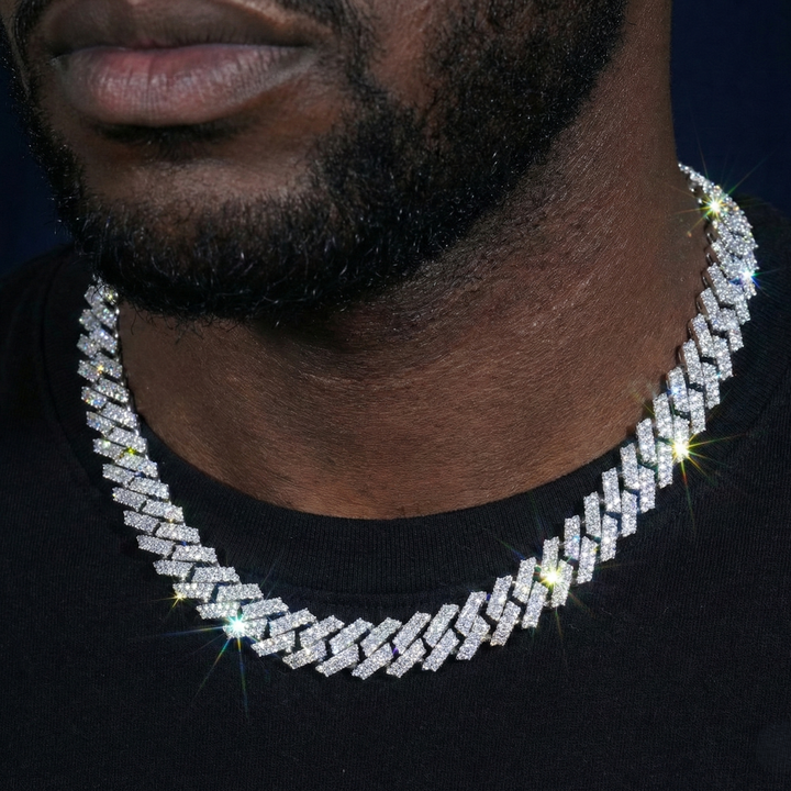 10mm Moissanite 2-Row Cuban Extended Clasp Chain