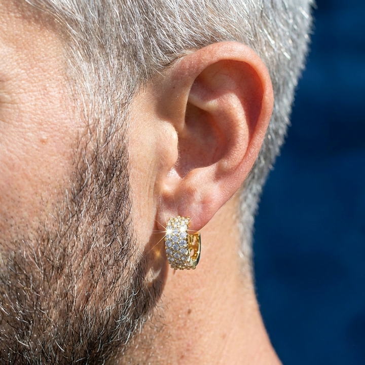 3-Row Moissanite Huggie Hoop Earrings in Sterling Silver