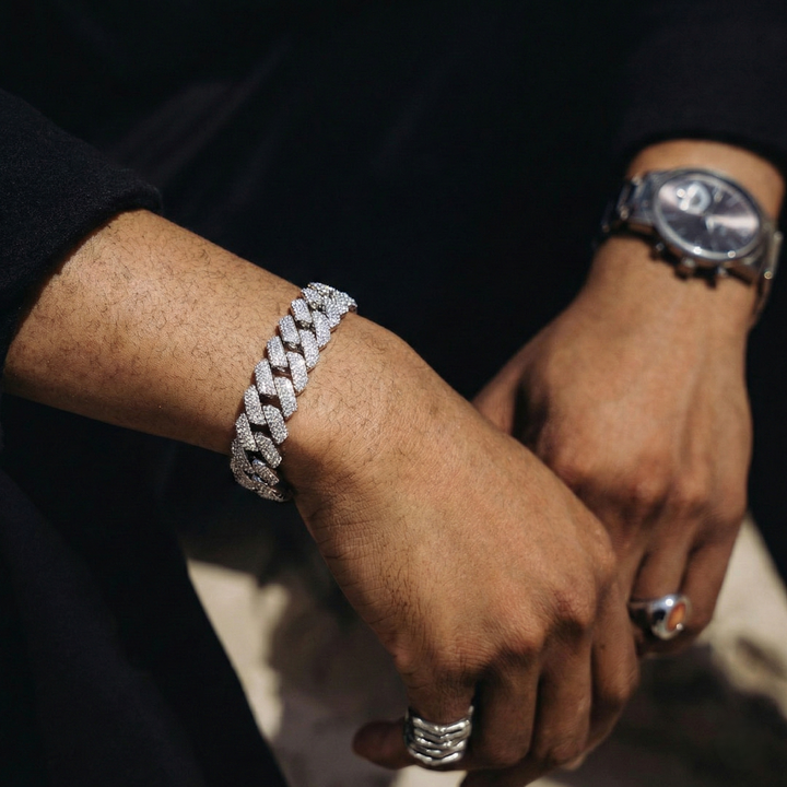 15mm 4-Row Diamond Cuban Bracelet Extended Clasp