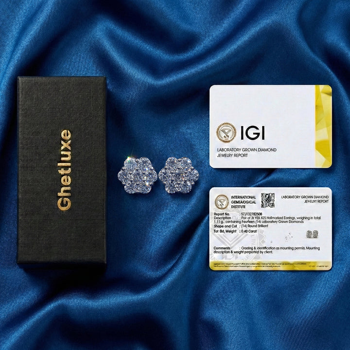 S925 Diamond Floral Stud Earrings