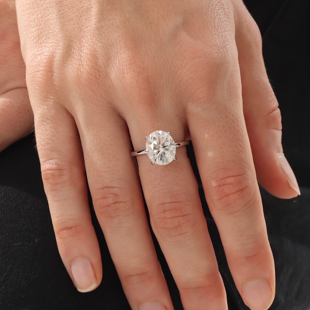 Solitaire Hidden Halo Oval Cut Moissanite Ring
