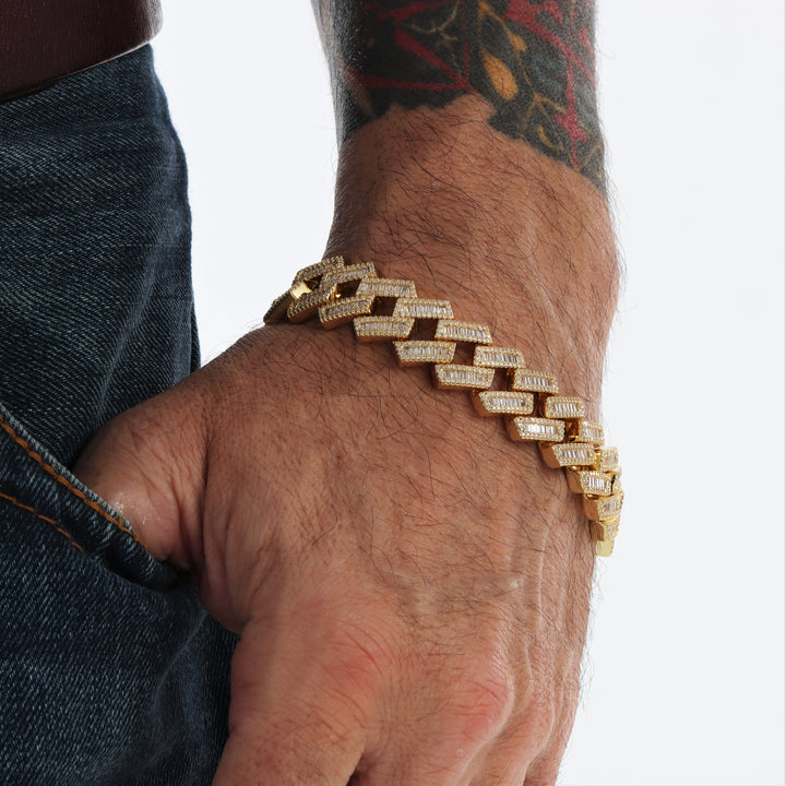 17mm Baguette Diamond Cuban Bracelet in Gold
