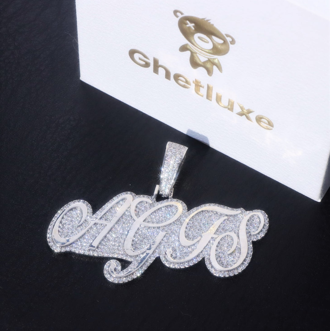 Custom Script Name Pendant with Iced Background