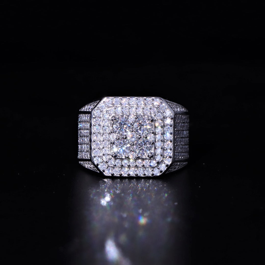 Moissanite S925 Layered Signet Ring in White Gold
