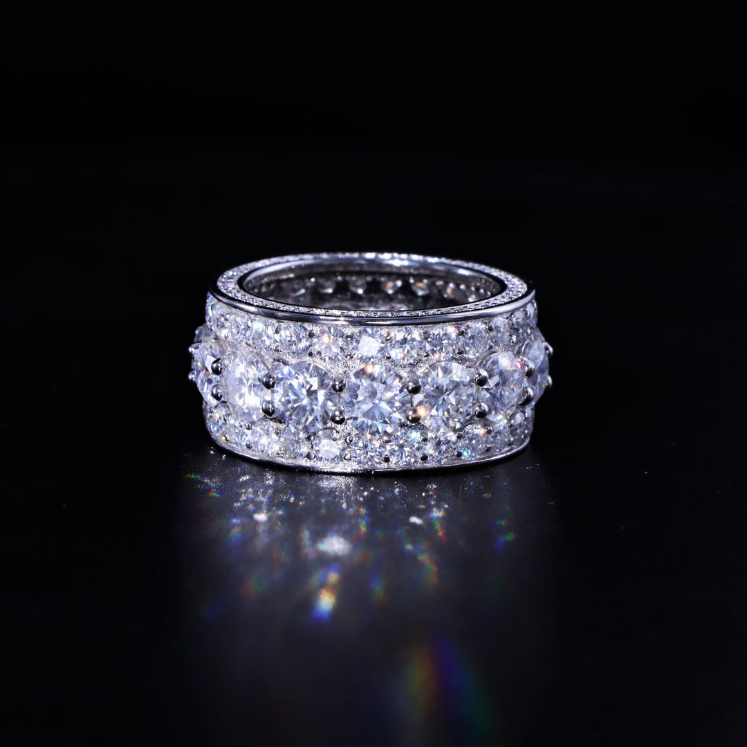 Moissanite S925 3 Layer Band Ring in White Gold