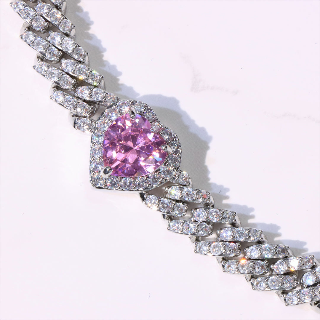 Women's Pink Heart Diamond Bracelet