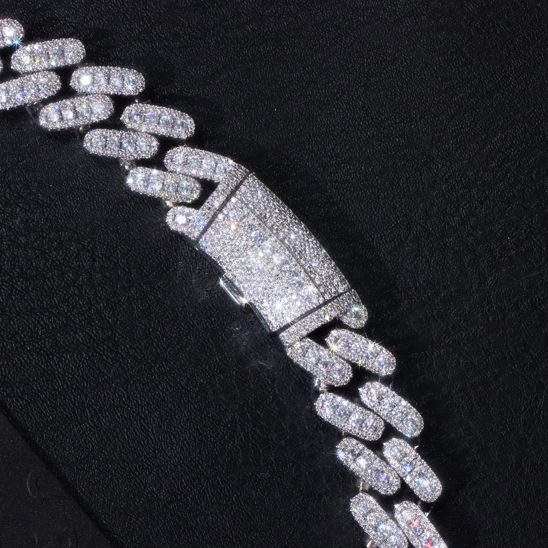 16mm Diamond Cuban Link Chain in White Gold Curve Clasp