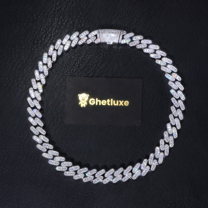 16mm Diamond Cuban Link Chain in White Gold Curve Clasp