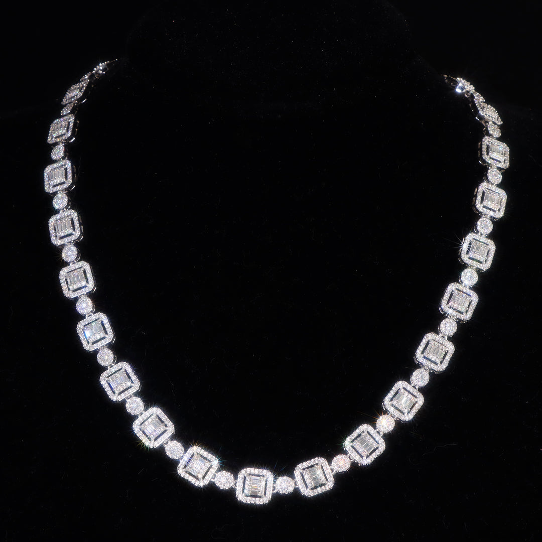 9.5mm Moissanite S925 Baguette Clusted Tennis Chain in White Gold