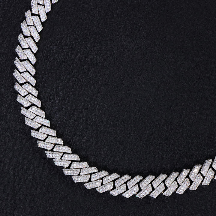 15mm Moissanite S925 Layered Cuban Chain in White Gold