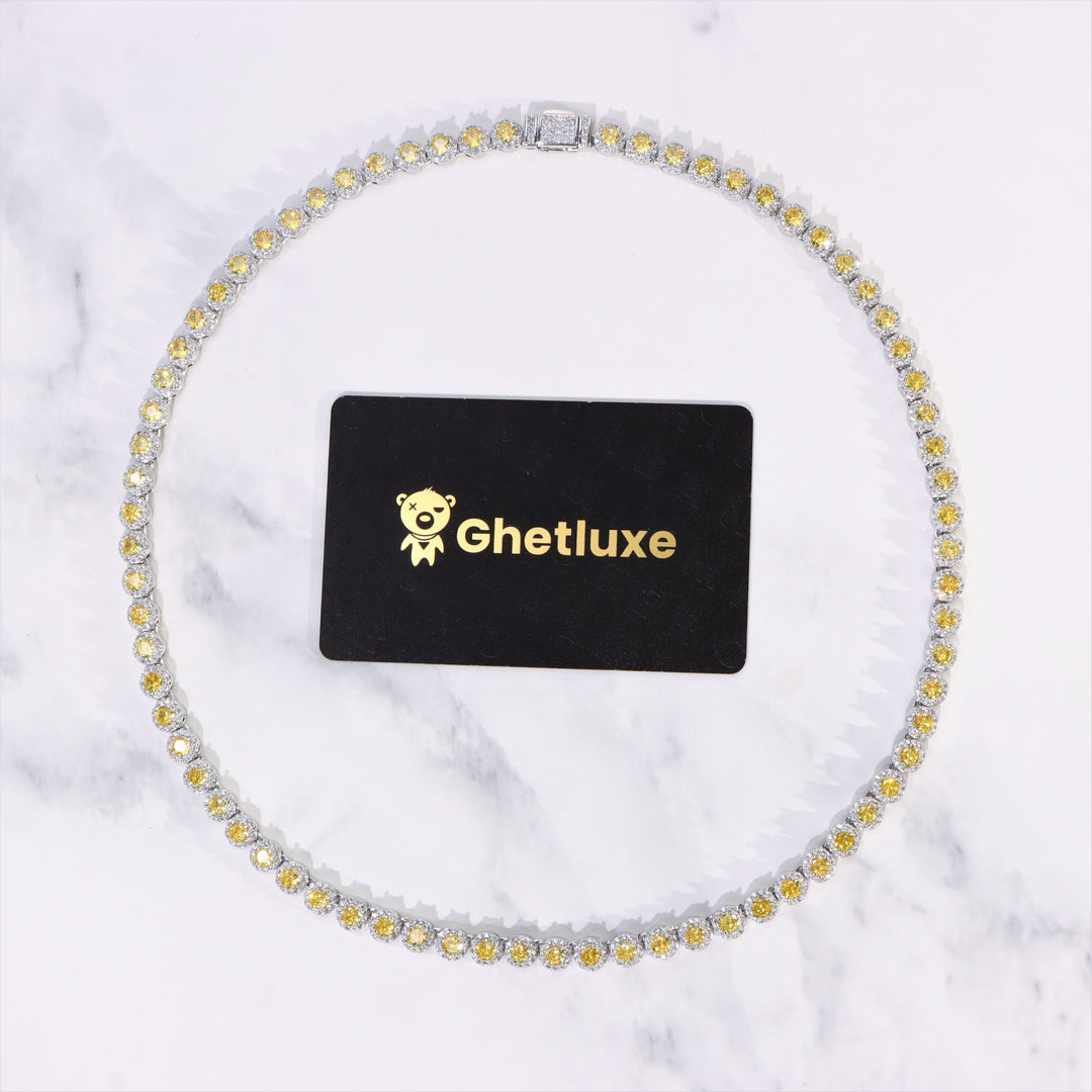 Women's Round Cut Yellow Clustered Tennis Necklace White Gold