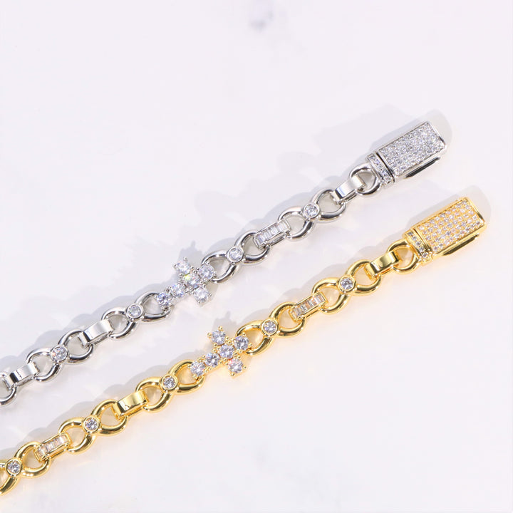 Women's 12mm Cross Bracelet in White Gold