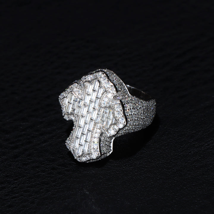 Moissanite Baguette Cross Ring in Sterling Silver