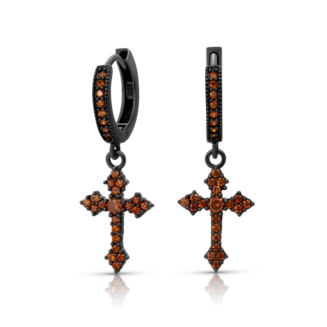 Moissanite Gothic Cross Hoop Earrings