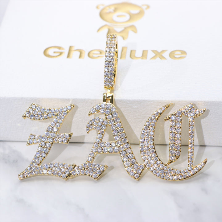 Iced Custom Name Pendant Gothic Font