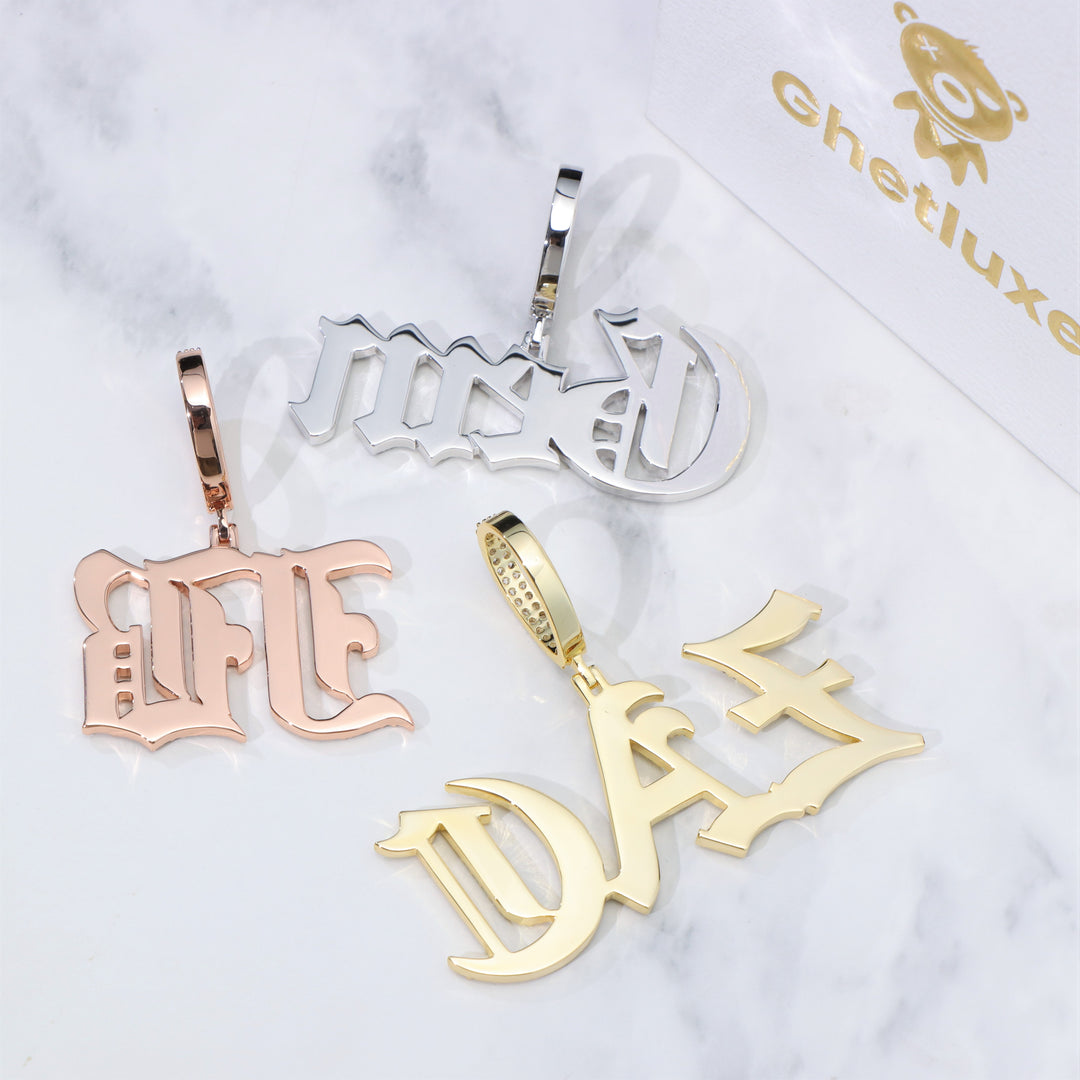 Iced Custom Name Pendant Gothic Font