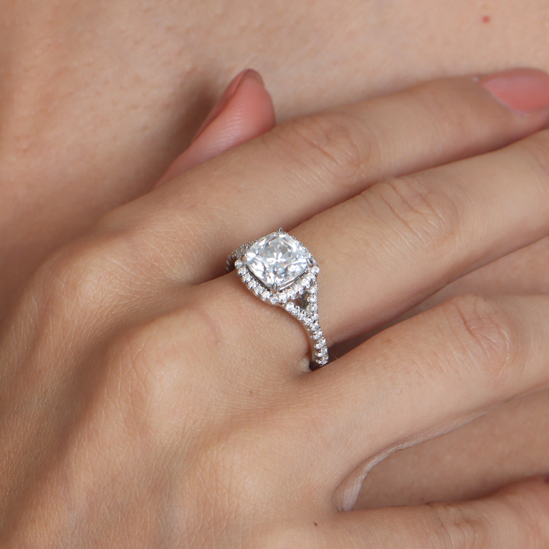 Joy Halo Cushion Cut Moissanite Ring