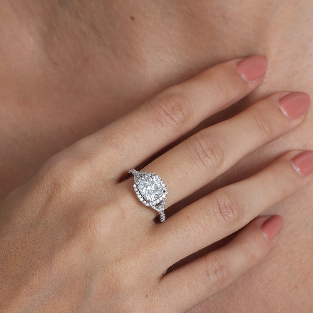 Joy Halo Cushion Cut Moissanite Ring