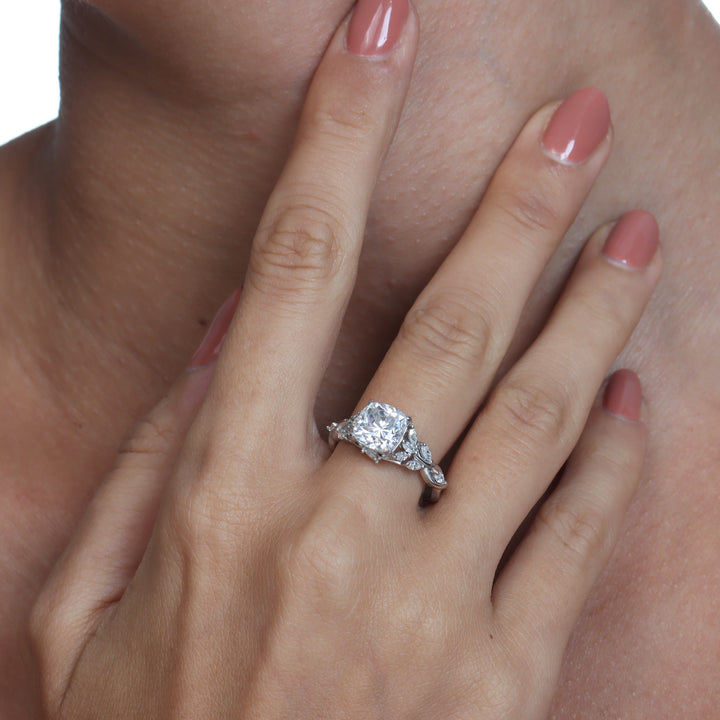 Luxe Vine Cushion Cut Moissanite Ring