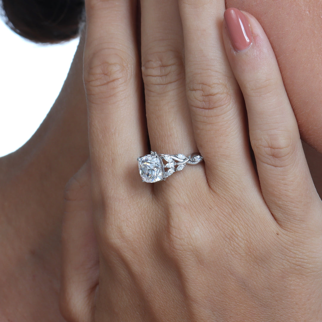 Luxe Vine Cushion Cut Moissanite Ring