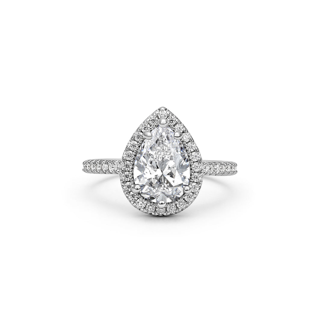 Adorned Halo Pear Cut Moissanite Ring