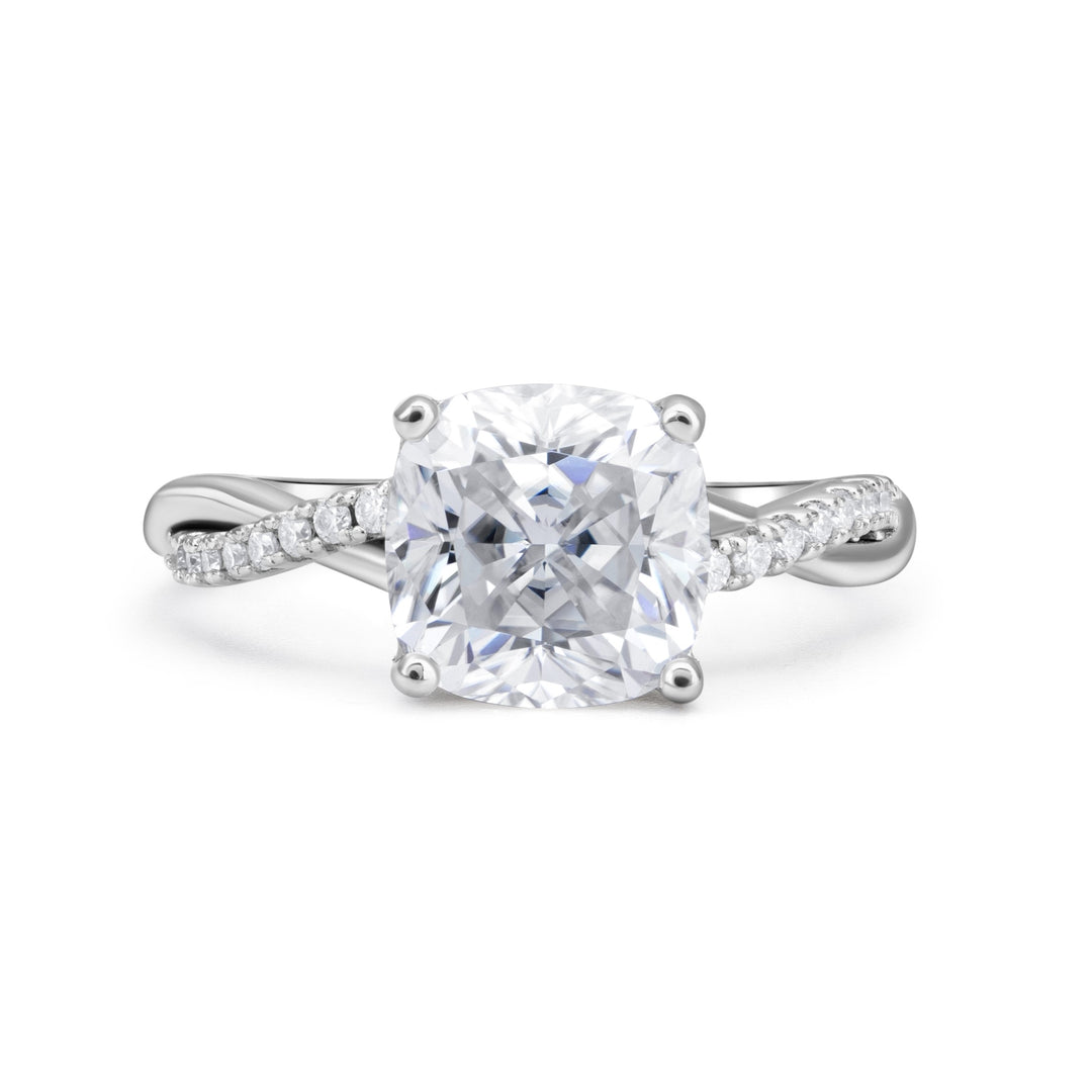 Twisted Cushion Cut Moissanite Ring
