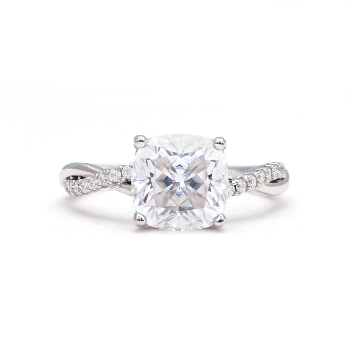 Twisted Cushion Cut Moissanite Ring