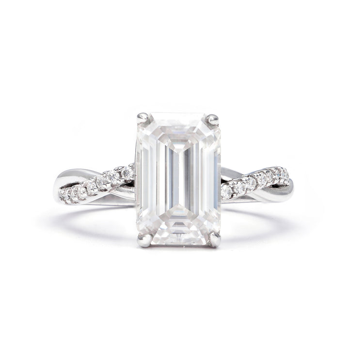 Twisted Vine Emerald Cut Moissanite Ring in Sterling Silver