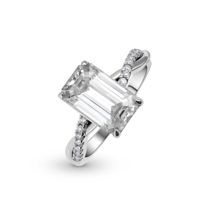 Twisted Vine Emerald Cut Moissanite Ring in Sterling Silver