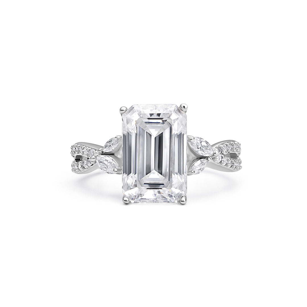 Luxe Willow Emerald Cut Moissanite Ring in Sterling Silver