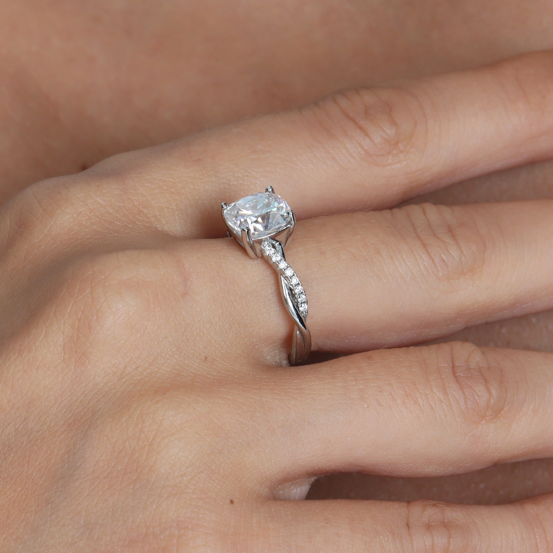 Twisted Cushion Cut Moissanite Ring