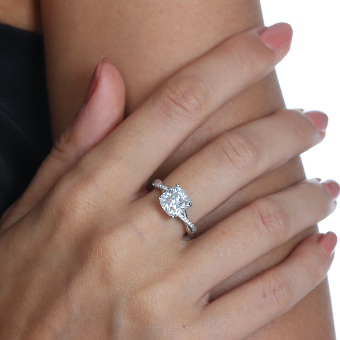 Twisted Cushion Cut Moissanite Ring