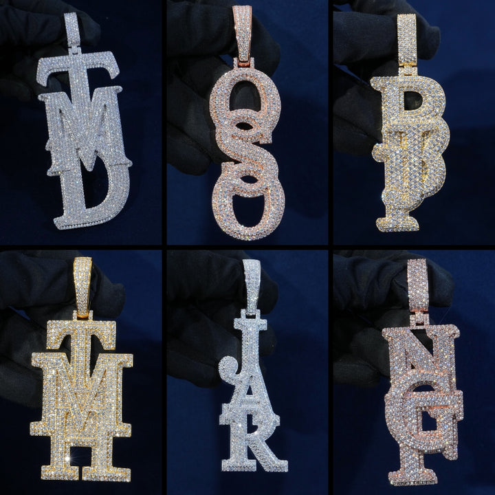 Iced Three Initial Monogram Custom Pendant (Moissanite Available)