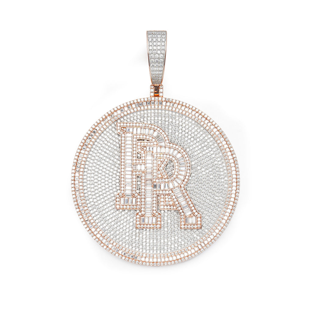Baguette Two Initials Round Disc Pendant